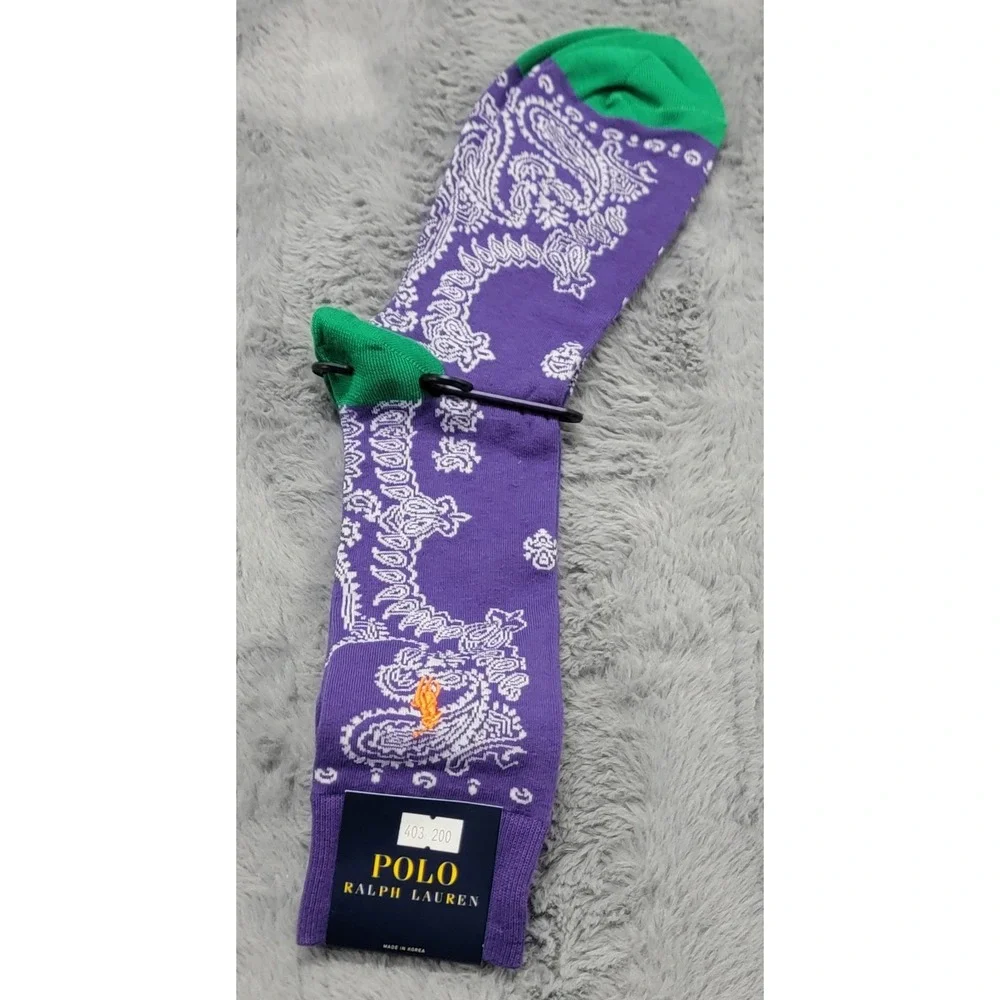 Polo Ralph Lauren Socks Mens 10-13 Purple Green Paisley Pony Embroidered Crew